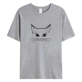 Women's 100 Cotton T Shirts Oversized Casual Tee 2025 Summer Short Sleeve Top New Cat Graphic Woman Clothing