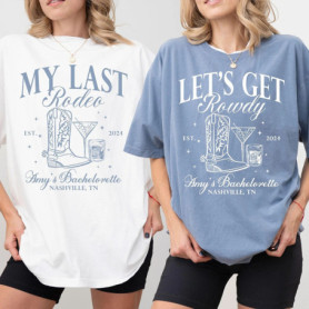 Custom Last Rodeo Bachelorette Shirt Cowgirl Bachelorette Party Shirt for Bride Funny Unisex Top Daily Trendy Party Streetwear