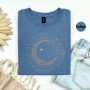 Mystic Moon Phase Celestial Gold Crescent Moon Tee Witchcore Spiritual Graphic T-Shirt for Women Y2K Top Daily Trendy Streetwear