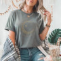 Mystic Moon Phase Celestial Gold Crescent Moon Tee Witchcore Spiritual Graphic T-Shirt for Women Y2K Top Daily Trendy Streetwear