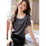 Women's Light Green Ribbed Knit T-Shirt Scoop Neck Short Sleeve Slim Fit Casual Top