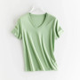 High-end New 10 Silk & Mercerized Cotton Women T-shirt Luxury Tee Short Sleeve Silky Feeling Summer Wear 2025 Tops V / O-neck