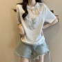 Chinese Style Bamboo Embroidery Frog Button Short Sleeve T-shirt Women's Summer New Loose Slim Top
