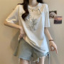 Chinese Style Bamboo Embroidery Frog Button Short Sleeve T-shirt Women's Summer New Loose Slim Top