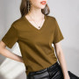 80 Pieces Liquid Ammonia Silk Cotton White Short Sleeved Shoulder T-shirt for Women's Spring/summer V-round Neck Basic Top