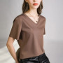 80 Pieces Liquid Ammonia Silk Cotton White Short Sleeved Shoulder T-shirt for Women's Spring/summer V-round Neck Basic Top