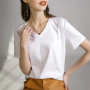 80 Pieces Liquid Ammonia Silk Cotton White Short Sleeved Shoulder T-shirt for Women's Spring/summer V-round Neck Basic Top