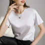 80 Pieces Liquid Ammonia Silk Cotton White Short Sleeved Shoulder T-shirt for Women's Spring/summer V-round Neck Basic Top