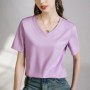80 Pieces Liquid Ammonia Silk Cotton White Short Sleeved Shoulder T-shirt for Women's Spring/summer V-round Neck Basic Top