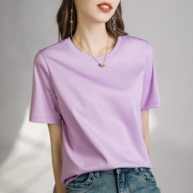 80 Pieces Liquid Ammonia Silk Cotton White Short Sleeved Shoulder T-shirt for Women's Spring/summer V-round Neck Basic Top