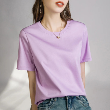 80 Pieces Liquid Ammonia Silk Cotton White Short Sleeved Shoulder T-shirt for Women's Spring/summer V-round Neck Basic Top