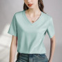 80 Pieces Liquid Ammonia Silk Cotton White Short Sleeved Shoulder T-shirt for Women's Spring/summer V-round Neck Basic Top