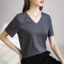 80 Pieces Liquid Ammonia Silk Cotton White Short Sleeved Shoulder T-shirt for Women's Spring/summer V-round Neck Basic Top