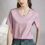 80 Pieces Liquid Ammonia Silk Cotton White Short Sleeved Shoulder T-shirt for Women's Spring/summer V-round Neck Basic Top
