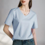 80 Pieces Liquid Ammonia Silk Cotton White Short Sleeved Shoulder T-shirt for Women's Spring/summer V-round Neck Basic Top