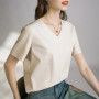 80 Pieces Liquid Ammonia Silk Cotton White Short Sleeved Shoulder T-shirt for Women's Spring/summer V-round Neck Basic Top