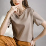 80 Pieces Liquid Ammonia Silk Cotton White Short Sleeved Shoulder T-shirt for Women's Spring/summer V-round Neck Basic Top