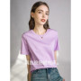 80 Pieces Liquid Ammonia Silk Cotton White Short Sleeved Shoulder T-shirt for Women's Spring/summer V-round Neck Basic Top