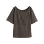DUSHU Layering for Women Fashion Chain-Embroidered Pearl-Adorned Tank Top Linen-Blend Short Sleeve Off-Shoulder Cotton T-Shirt