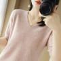 Women Sweaters Spring Summer Short Sleeve V-neck Thin Pullovers Solid Korean Fashion Bottoming Shirt Soft Knitwear Jumpers