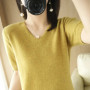 Women Sweaters Spring Summer Short Sleeve V-neck Thin Pullovers Solid Korean Fashion Bottoming Shirt Soft Knitwear Jumpers