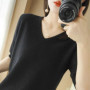 Women Sweaters Spring Summer Short Sleeve V-neck Thin Pullovers Solid Korean Fashion Bottoming Shirt Soft Knitwear Jumpers