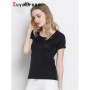 SuyaDream Woman Silk T shirt Knitted Real Silk Short Sleeved O neck Solid Basic Tee Simple Summer Top Black White