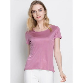 SuyaDream Woman Silk T shirt Knitted Real Silk Short Sleeved O neck Solid Basic Tee Simple Summer Top Black White