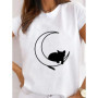 Short Sleeve Ladies Leopard Paw Cat Dog Love Cute Print T Fashion Women's Clothing Graphic Tee Clothes Summer Female T-shirts