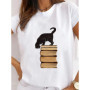 Short Sleeve Ladies Leopard Paw Cat Dog Love Cute Print T Fashion Women's Clothing Graphic Tee Clothes Summer Female T-shirts