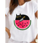 Short Sleeve Ladies Leopard Paw Cat Dog Love Cute Print T Fashion Women's Clothing Graphic Tee Clothes Summer Female T-shirts