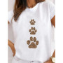 Short Sleeve Ladies Leopard Paw Cat Dog Love Cute Print T Fashion Women's Clothing Graphic Tee Clothes Summer Female T-shirts