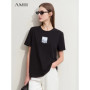 Amii Minimalism 2025 T-shirt For Women Spring New O-Neck Casual Cotton Embroidery Basics Short Sleeve Fashion Tops Lady 12422080