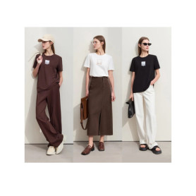 Amii Minimalism 2025 T-shirt For Women Spring New O-Neck Casual Cotton Embroidery Basics Short Sleeve Fashion Tops Lady 12422080