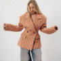 Elegant Striped Women's Blazer Lapel Full Sleeve Waist-Closed Double-Breasted Lady Coats 2026 Spring Chic Female Streetwear