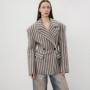 Elegant Striped Women's Blazer Lapel Full Sleeve Waist-Closed Double-Breasted Lady Coats 2026 Spring Chic Female Streetwear