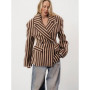 Elegant Striped Women's Blazer Lapel Full Sleeve Waist-Closed Double-Breasted Lady Coats 2026 Spring Chic Female Streetwear