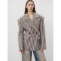 Elegant Striped Women's Blazer Lapel Full Sleeve Waist-Closed Double-Breasted Lady Coats 2026 Spring Chic Female Streetwear