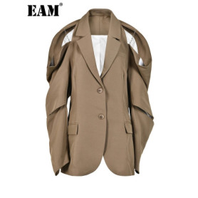 EAM Off Shoulder Chain Big Size Blazer Women New Lapel Long Sleeve Loose Fit Jacket Fashion Tide Spring Autumn 2026 1DE988504