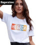 Women Base O-neck Tshirt White Tee Summer T-shirt Casual Top Shirt Femme Letters Short Sleeve Funny Girls Tshirt XXXL