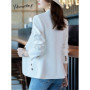 Yitimuceng Blue Blazers for Women 2026 Office Ladies New Single Button Pockets Slim Coats Casual Long Sleeve Notched Chic Jacket