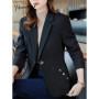 Yitimuceng Blue Blazers for Women 2026 Office Ladies New Single Button Pockets Slim Coats Casual Long Sleeve Notched Chic Jacket