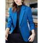 Yitimuceng Blue Blazers for Women 2026 Office Ladies New Single Button Pockets Slim Coats Casual Long Sleeve Notched Chic Jacket