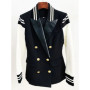 HIGH STREET New Fashion 2026 Classic Varsity Jacket Women's Lion Buttons Double Breasted Leather Sleeve Patchwork Blazer