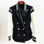 HIGH STREET New Fashion 2026 Classic Varsity Jacket Women's Lion Buttons Double Breasted Leather Sleeve Patchwork Blazer