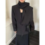 BJTZ Solid Patchwork Scarf Streetwear Blazer For Women V Neck Long Sleeve Spliced Button Slimming Blazer Female Fashion