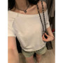 1pcs Summer Women Basic Model Solid Color T-Shirt Lady Short-Sleeved Skew Collar t-Shirt Female Street Style Sexy Slim Fit Tee