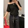1pcs Summer Women Basic Model Solid Color T-Shirt Lady Short-Sleeved Skew Collar t-Shirt Female Street Style Sexy Slim Fit Tee