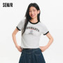 Semir Short Sleeve T-Shirt Women Short Style Color Blocking 2025 New Style Slim Fit Summer Outfit
