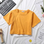 2025 Summer Short Sleeve T Shirts Women Cotton Solid T-shirt O Neck High Waist Crop Top Tee Female Casual Loose T Shirt